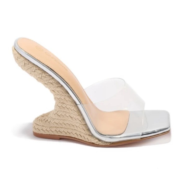 Silver Clear Espadrille Wedge - Picture 3 of 3